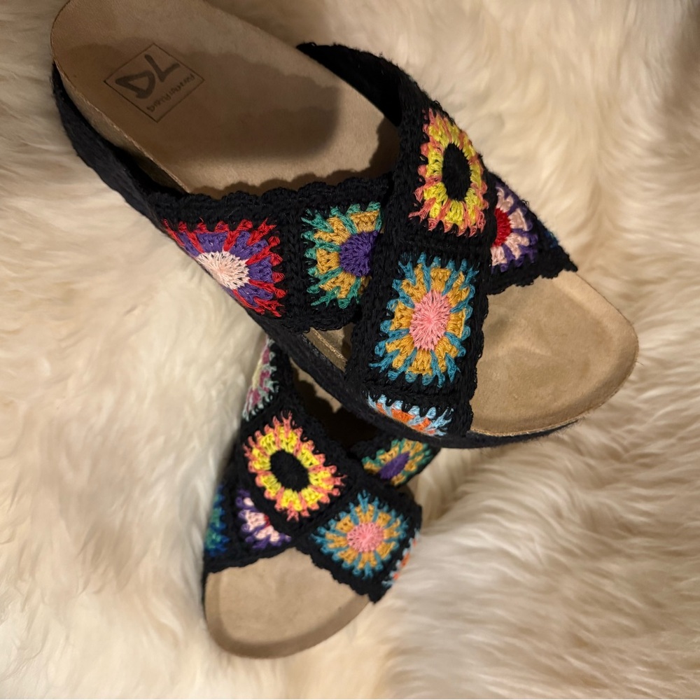 Dirty Laundry Multicolor Granny Square Crochet Espadrille Slides - Picture 8 of 8